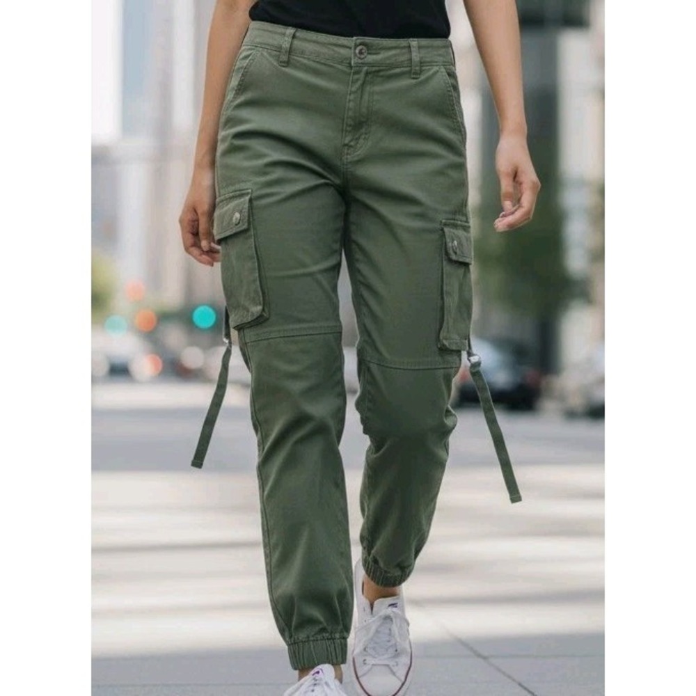Forever 21 Olive Green Cargo Joggers Size Medium Pockets Y2K Utility